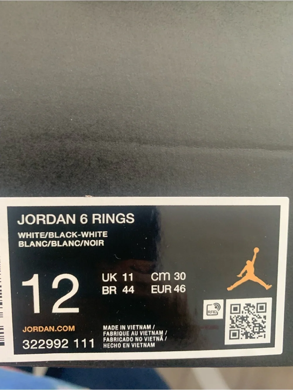 Jordan White/Black Air Jordan 6 Rings Sneakers